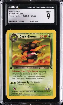 2000 POKEMON TEAM ROCKET 1ST ED #36/82 DARK GLOOM CGC 9 - Image 1