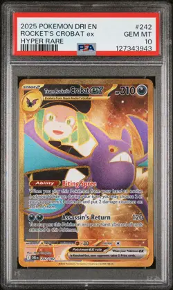 2025 POKEMON DRI EN-DESTINED RIVALS HYPER RARE TEAM ROCKET'S CROBAT EX PSA 10 - Image 1