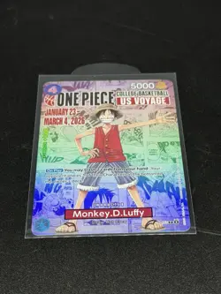 Monkey.D.Luffy (College Basketball US Voyage) One Piece Promotion Card *Opened* - Image 1