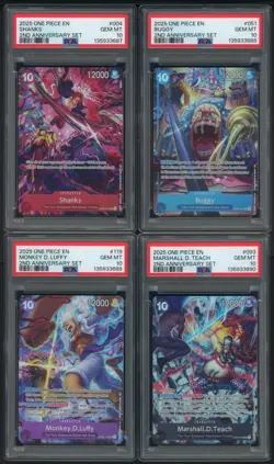 2025 One Piece EN 2nd Anniversary Set Sequential Set of (8) PSA 10 w/ 061 Luffy - Image 5