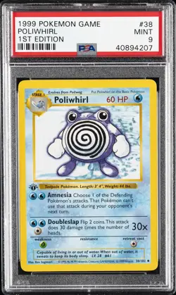 1999 POKEMON BASE SET 1ST EDITION #38 POLIWHIRL PSA 9 - Image 1