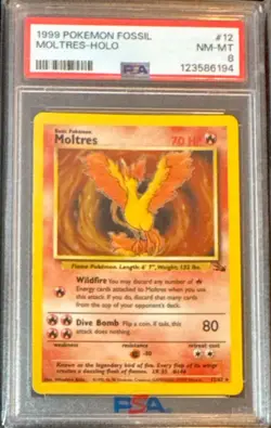 1999 Pokemon TCG Fossil Moltres Holo #12 PSA 8 Near Mint - Image 1