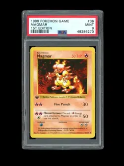 Pokemon PSA 9 MINT Magmar 1st Edition Shadowless Base Set 1999 Card 36/102 - Image 1
