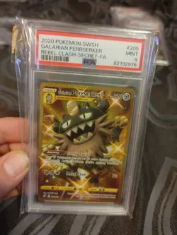Pokemon Galarian Perrserker Gold Secret Rare 205/192 Rebel Clash PSA 9 - Image 1