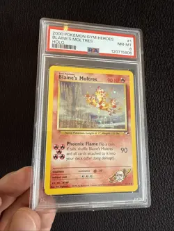 2000 Pokemon Gym Heroes #1 Blaine's Moltres Holo PSA 8 NM-MINT w/ SWIRL - Image 5
