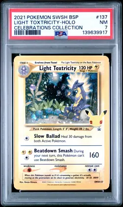 2021 POKEMON SWSH BLACK STAR PROMO CELEBRATIONS COLL LIGHT TOXTRICITY-HOLO PSA 7 - Image 1