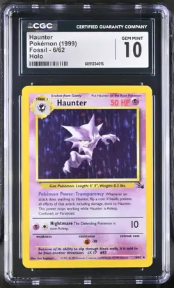 CGC 10 GEM MINT Haunter 1999 Fossil 6/62 Holo Pokemon Card - Image 1