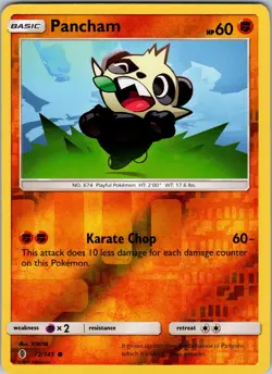 Pokemon TCG Pancham S&M Guardians Rising 72/145 Reverse Holo Common Card NM - Image 1