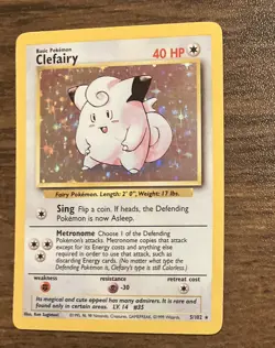 Pokemon TCG Clefairy Base Set 5/102 1999 Unlimited Holo Rare WotC MP - Image 1
