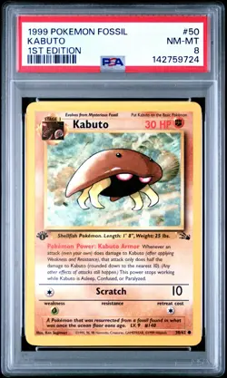 1999 Pokemon Fossil Kabuto 1st Edition PSA 8 #50 - Image 1