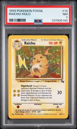 1999 Pokemon Fossil Raichu #14/62 Holo PSA 7 - Image 1