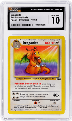 1999 Pokemon Fossil Dragonite #19 CGC 10 - Image 1