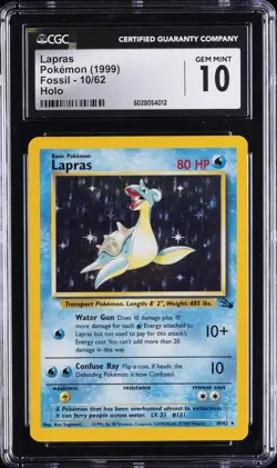1999 POKEMON FOSSIL #10 LAPRAS CGC 10 - Image 1