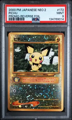 2000 POKEMON JPN NEO 2 PROMO REVERSE FOIL #172 PICHU PSA 9 - Image 1