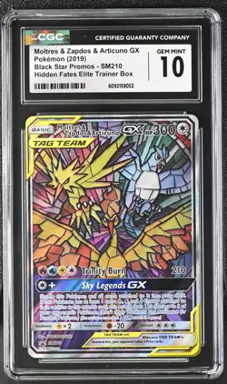 CGC 10 Gem Mint Moltres & Zapdos & Articuno Gx Sm210 Hidden Fates ETB Pokemon - Image 1