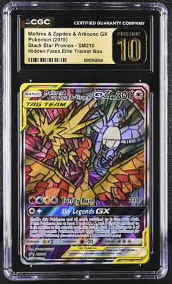 CGC 10 Pristine Moltres & Zapdos & Articuno Gx Sm210 Hidden Fates ETB Pokemon - Image 1