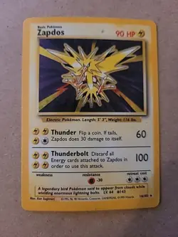1999 Pokemon WOTC: Base Set Zapdos 16/102 Holo Rare - NM - Image 1