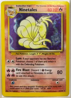 1999 POKEMON UNLIMITED #12/102 NINETALES RARE HOLO - Image 1