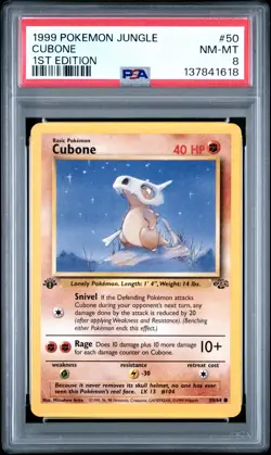 1999 POKEMON JUNGLE 1ST ED #50 CUBONE PSA 8 - Image 1