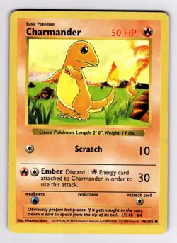 Charmander 046/102 Base Set (Shadowless) 1999 Pokemon Mitsuhiro Arita WOTC MP - Image 1