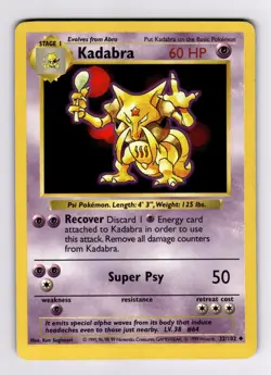 Kadabra 032/102 Base Set (Shadowless) 1999 Pokemon Ken Sugimori WOTC LP-MP - Image 1