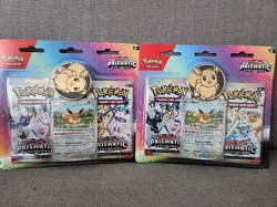 2x Pokemon TCG Prismatic Evolutions 2 pack Blister w/Eevee Pokemon Day Promo Lot - Image 1