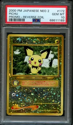 2000 POKEMON JAPANESE NEO 2 PROMO REVERSE FOIL #172 PICHU PSA 9 - Image 1