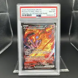 2025 Pokemon Destined Rivals Rocket’s Moltres #229 Graded PSA 8 SIR EN - Image 1
