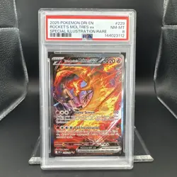2025 Pokemon Destined Rivals Rocket’s Moltres #229 Graded PSA 8 SIR EN - Image 4