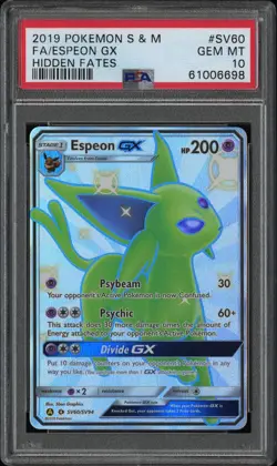 Espeon GX Full Art Shiny Pokemon SV60/SV94 PSA 10 Hidden Fates - Image 1