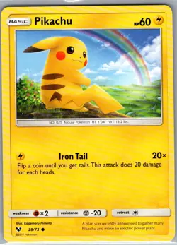Pikachu 28/73 Non Holo Shining Legends - Pokemon Card - NM - Image 1