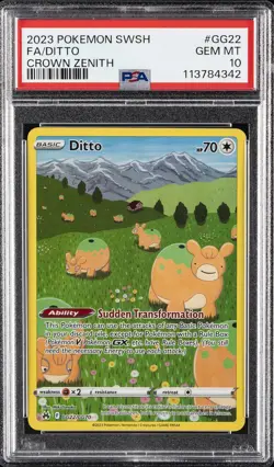 2023 POKEMON SWORD & SHIELD CROWN ZENITH #GG22 FULL ART/DITTO PSA 10 - Image 1