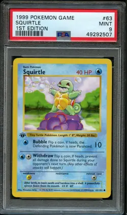 1999 POKEMON BASE SET 1ST EDITION #63 SQUIRTLE PSA 9 MINT - Image 1