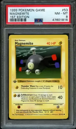 MAGNEMITE 1999 POKEMON GAME BASE SET 1ST EDITION COMMON A 53/102 PSA 8 - Image 1