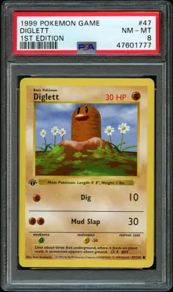1999 Pokemon Base Set Shadowless 1st Edition Diglett #47 PSA 8 NM - Mint - Image 1