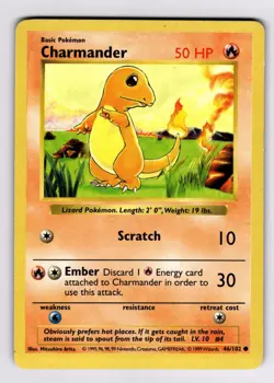 Charmander 046/102 Base Set (Shadowless) 1999 Pokemon Mitsuhiro Arita WOTC MP - Image 1