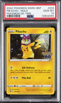2022 POKEMON SWSH BLACK STAR PROMO POKEMON GO TINS #234 PIKACHU-HOLO PSA 10 - Image 1