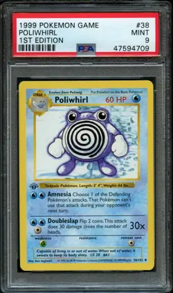 1999 Pokemon Base Set Poliwhirl 38/102 1st Edition Shadowless PSA 9 Mint - Image 1