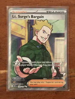 Pokemon TCG Lt. Surge's Bargain Full Art Holo Rare 170/132 Mega Evolutions NM - Image 1
