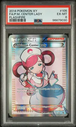 2014 POKEMON XY FLASHFIRE #105/106 POKEMON CENTER LADY FULL ART HOLO PSA 6 - Image 1