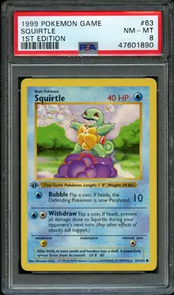 1999 POKEMON BASE SET 1ST EDITION #63 SQUIRTLE PSA 8 NEAR MINT - Image 1
