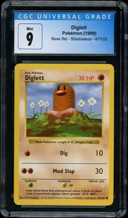 1999 Pokemon Shadowless Base Set #47 Diglett - CGC/PSA 9 MINT - Image 1