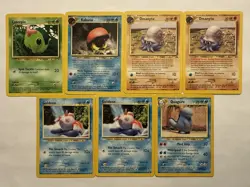 Yuka Morii Pokemon Cards LOT of 7 Quagsire Omanyte Caterpie Kabuto Goldeen NEO - Image 1