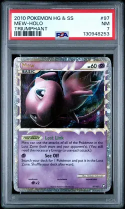 2010 POKEMON HEARTGOLD & SOULSILVER TRIUMPHANT #97 MEW-HOLO PSA 7 - Image 1
