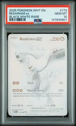 2025 Pokemon White Flare WHT En Reshiram Ex Black White Rare #173 PSA 10 Gem - Image 1
