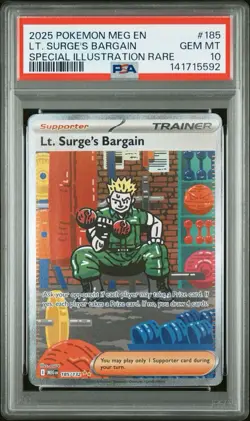 LT. SURGE’S BARGAIN SIR Holo 185/132 PSA 10 GEM MT 2025 Pokemon Mega Evolutions - Image 1