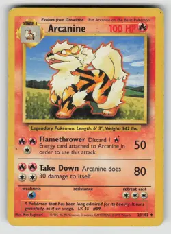 Arcanine 23/102 Uncommon Base Set Pokemon MP - Image 1
