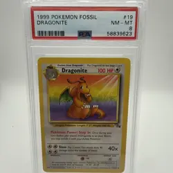 1999 Pokemon Fossil Dragonite 19/62 Non Holo PSA 8 - Image 1
