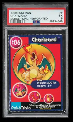 1999 Pokemon Burger King Charizard PSA 5 English #6 Perforated - Image 1