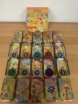 151 Empty Mini Tin Complete Set Of 10 Display And Tins , Insert ,Coin . Clean ! - Image 1